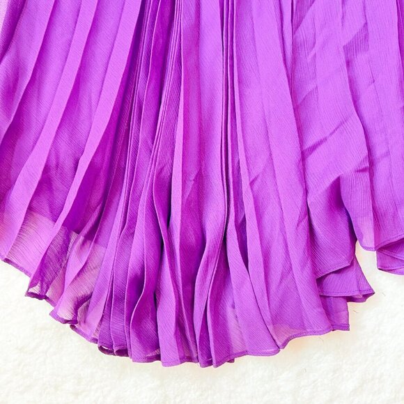 ALICE AND OLIVIA Purple Chiffon Long Pleated Asymmetrical Skirt Women's Size 0 - Picture 3 of 6